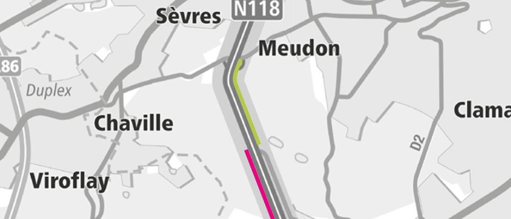 Travaux de création de la nouvelle voie dédiée aux bus sur la RN118 dans le sens province > Paris