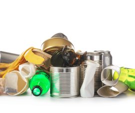 Different garbage on white background. Recycling concept